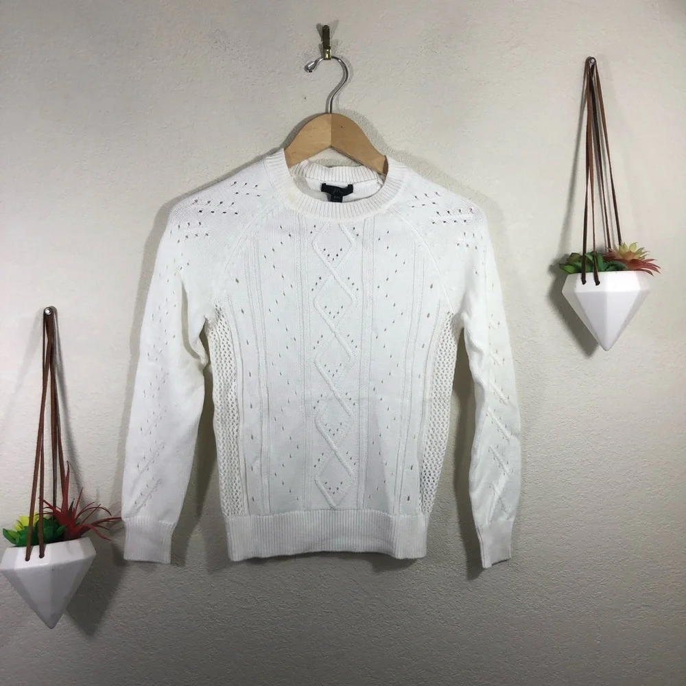 NWT J. Crew Crewneck cable pointelle cotton long sleeve sweater